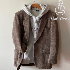 Harris Tweed Herringbone Blazer Brown Ivory Size 44
